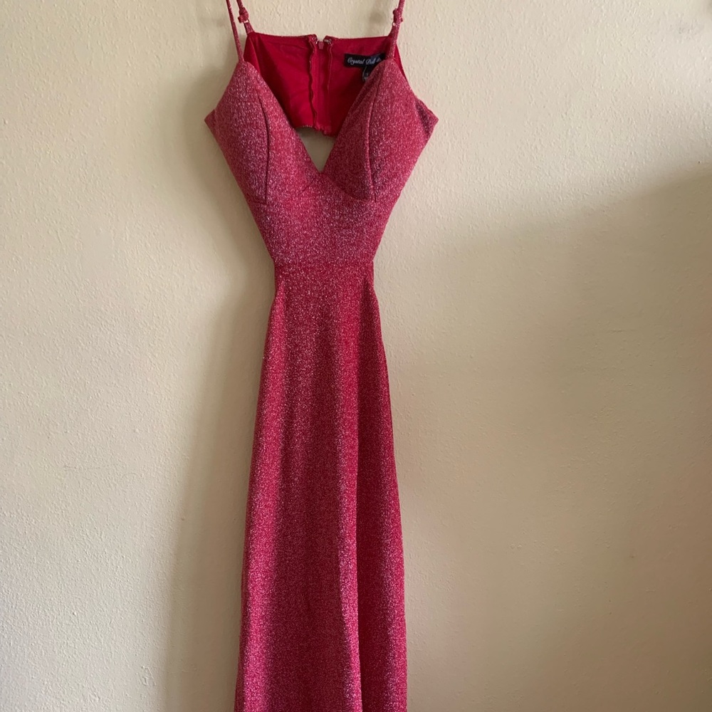 Red, Cut Out Waist, Split Leg Maxi Dress